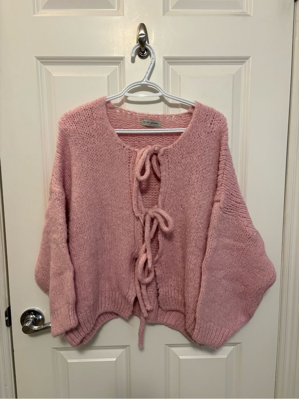Cozy Pink Tie-Front Knit Sweater